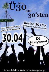 Ü30 Party in den 1.Mai @ Biergarten SV45